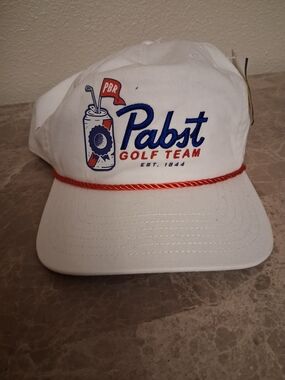 Pabst White Golf Team Cap with Red Rope Accent